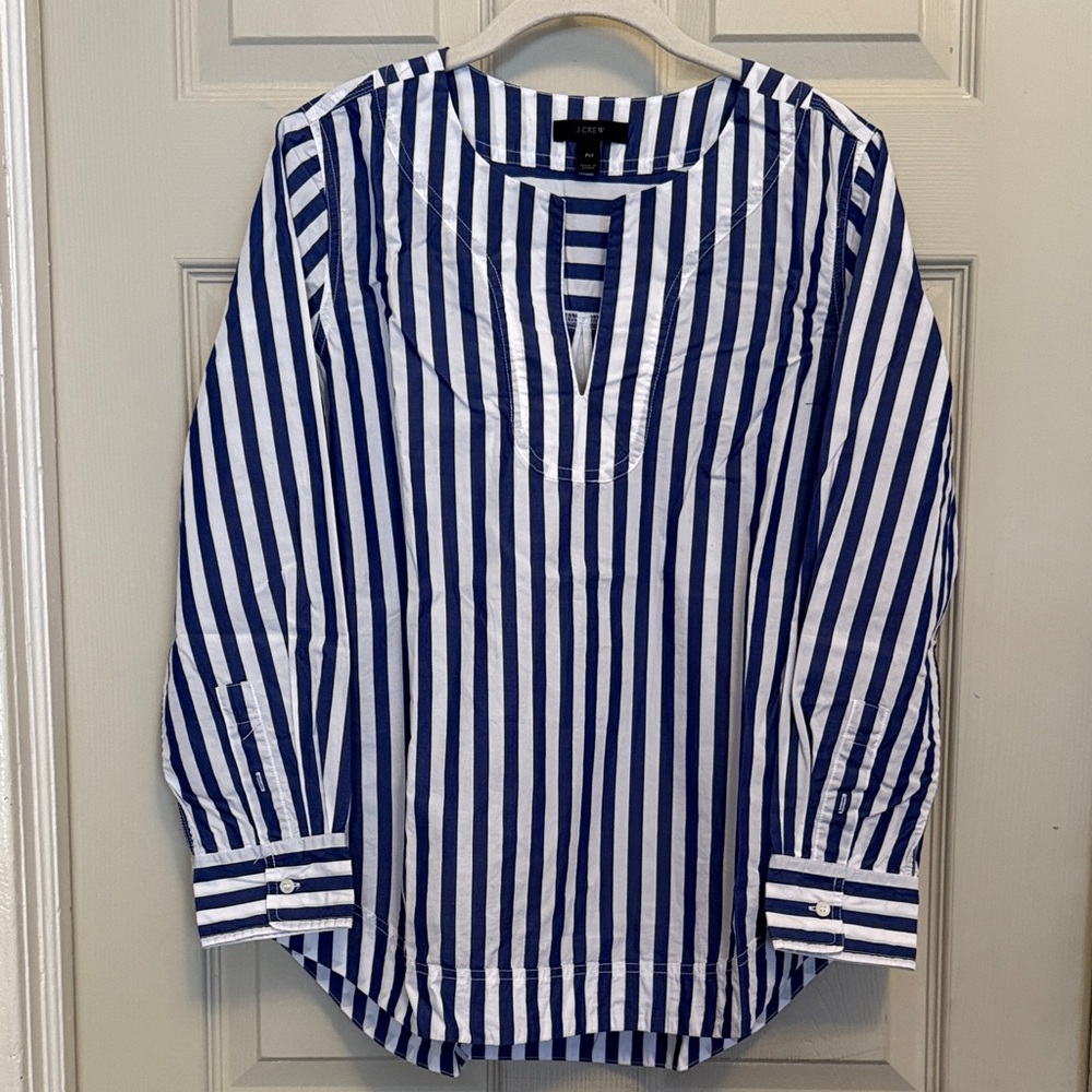 J. Crew Navy and White Striped Casual Shirt